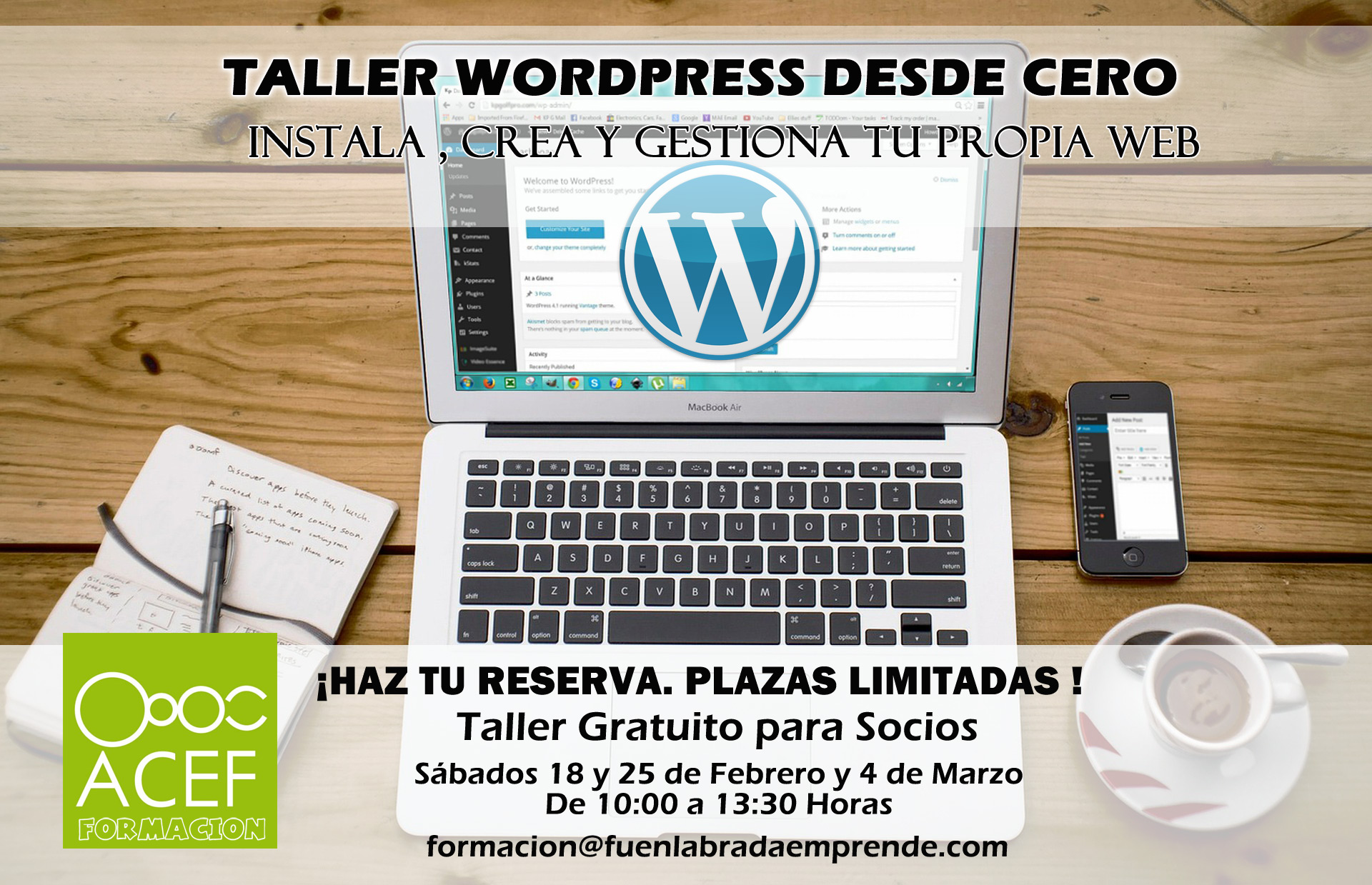 Taller gratuito WordPress desde Cero - ACEF